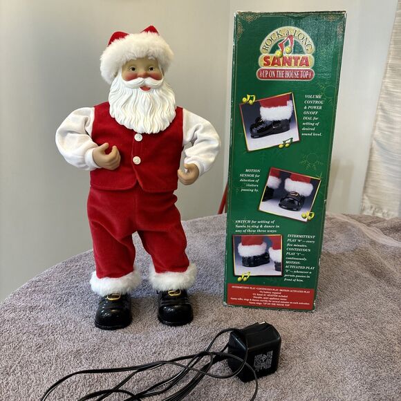 Vintage Rock a Long Santa Animated Dancing Sings Up On House Top 1999 - Picture 8 of 9